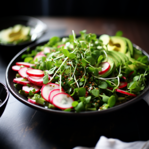 Spicy Microgreens Salad with Avocado Dressing